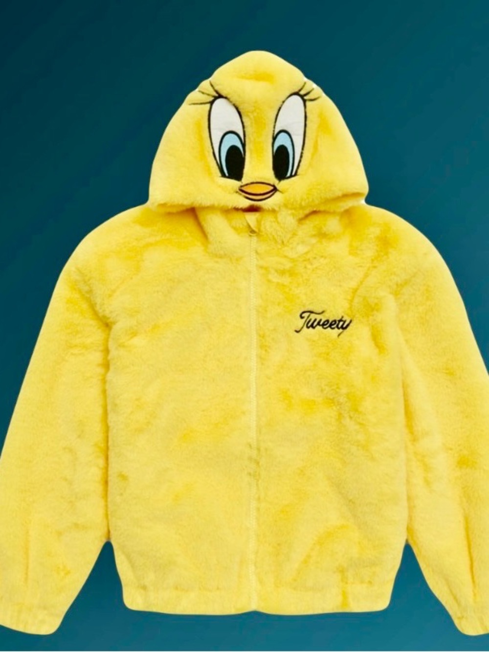 Warner Bros. Tweety Plush Yellow Hooded Jacket embroidered character hood
